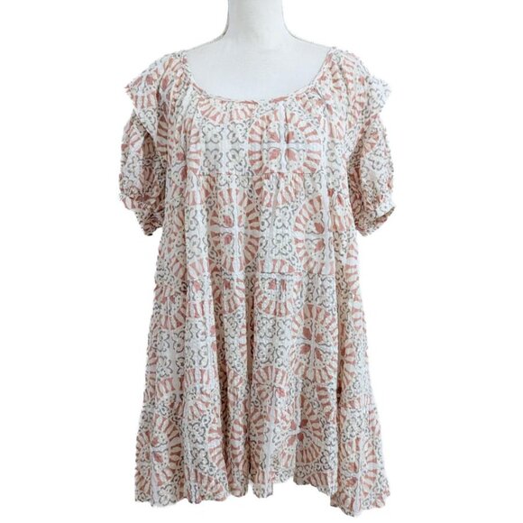 Cleobella Ferris Mini Babydoll Dress in Tile Print 100% Organic Cotton Seesucker - Picture 3 of 6